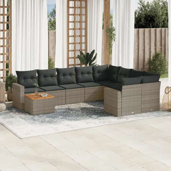 Gossi set mobilier de gradina cu perne, 10 piese, gri, poliratan