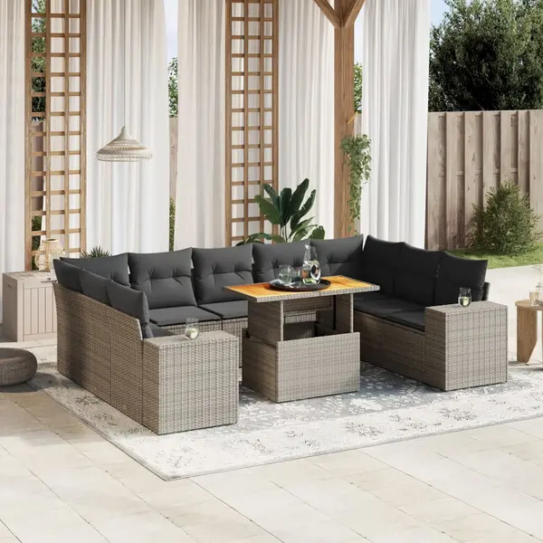 Gossi set mobilier de gradina cu perne, 10 piese, gri, poliratan