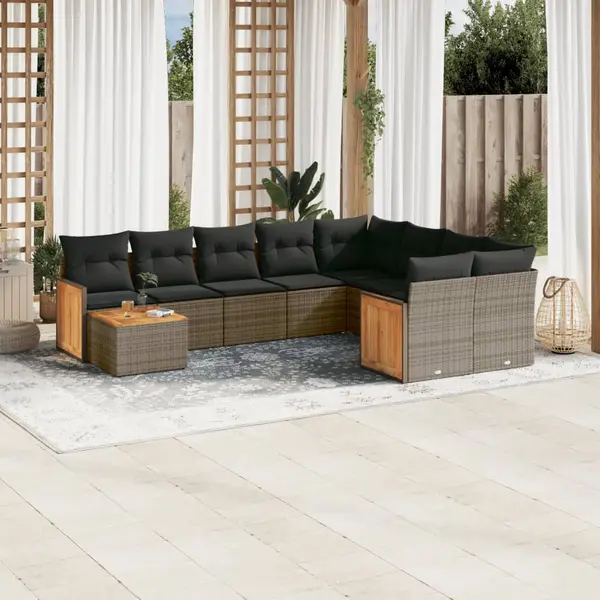 Gossi set mobilier de gradina cu perne, 10 piese, gri, poliratan