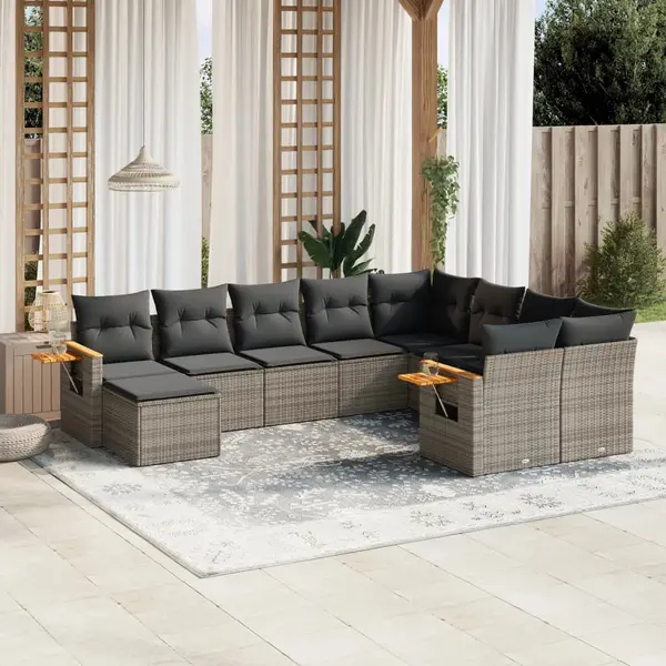 Gossi set mobilier de gradina cu perne, 10 piese, gri, poliratan