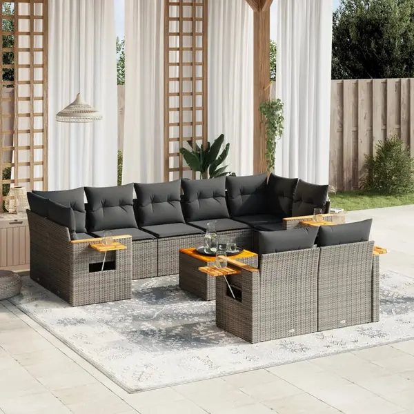 Gossi set mobilier de gradina cu perne, 10 piese, gri, poliratan