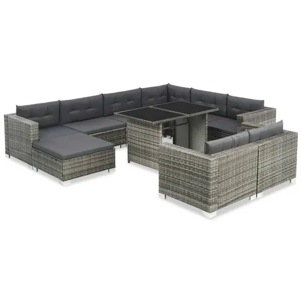 Gossi set mobilier de gradina cu perne, 10 piese, gri, poliratan