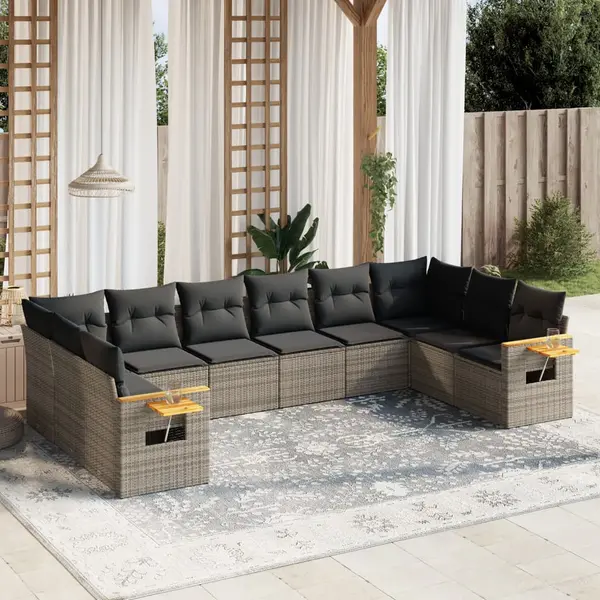 Gossi set mobilier de gradina cu perne, 10 piese, gri, poliratan