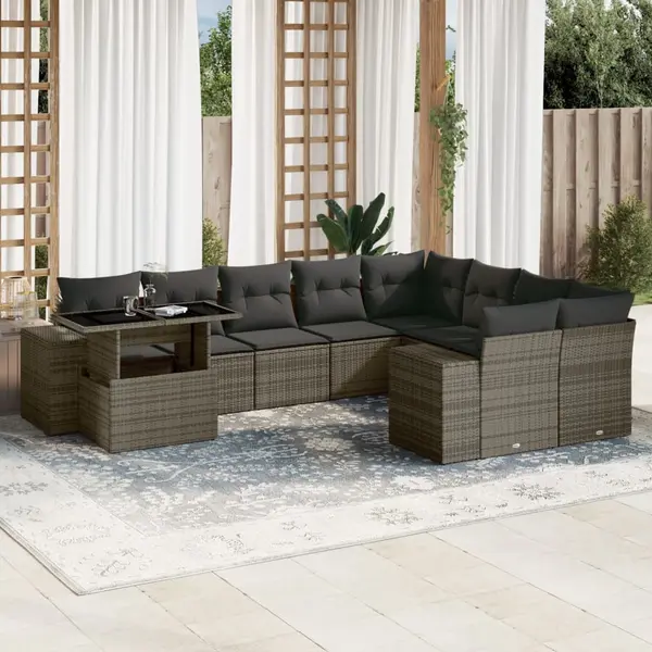 Gossi set mobilier de gradina cu perne, 10 piese, gri, poliratan
