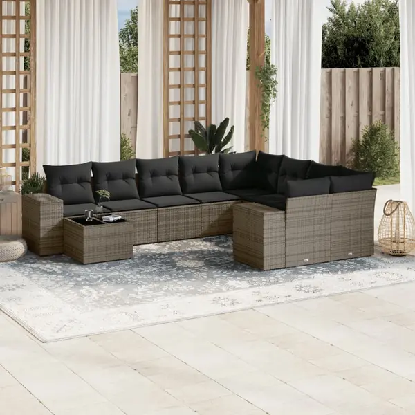 Gossi set mobilier de gradina cu perne, 10 piese, gri, poliratan