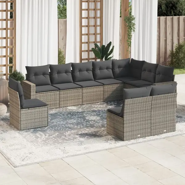 Gossi set mobilier de gradina cu perne, 10 piese, gri, poliratan