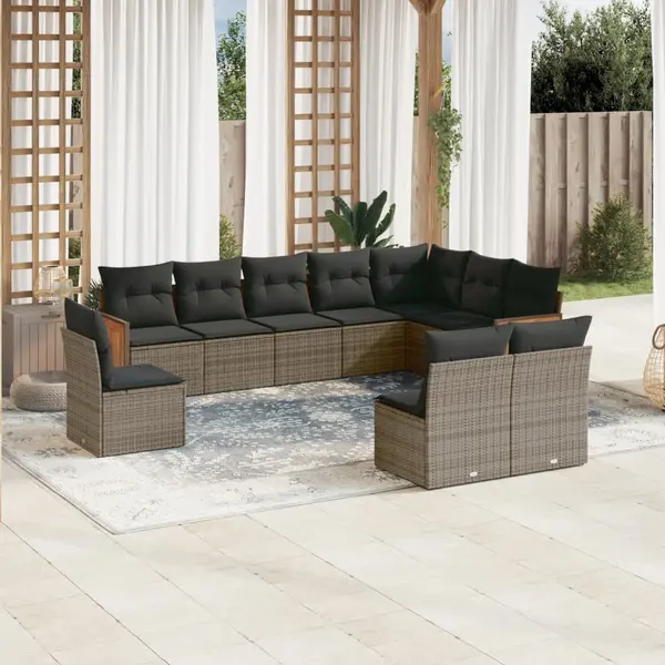 Gossi set mobilier de gradina cu perne, 10 piese, gri, poliratan