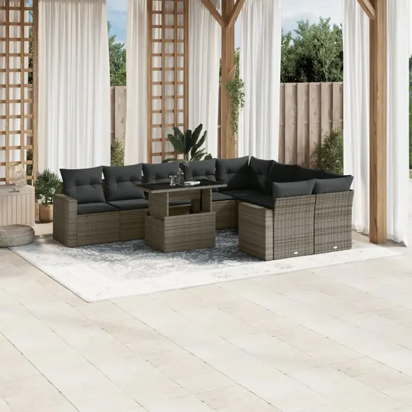 Gossi set mobilier de gradina cu perne, 10 piese, gri, poliratan