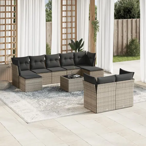 Gossi set mobilier de gradina cu perne, 10 piese, gri, poliratan