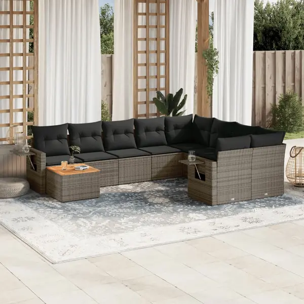 Gossi set mobilier de gradina cu perne, 10 piese, gri, poliratan