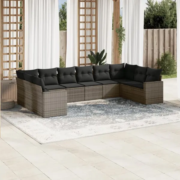 Gossi set mobilier de gradina cu perne, 10 piese, gri, poliratan