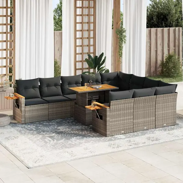Gossi set mobilier de gradina cu perne, 10 piese, gri, poliratan