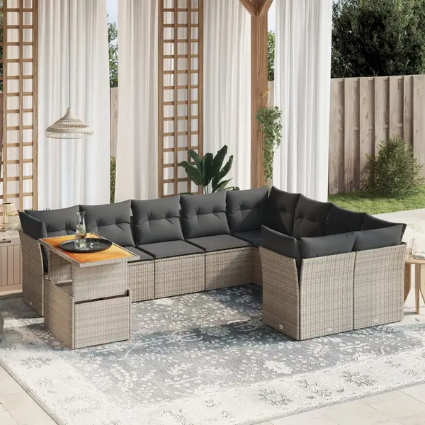 Gossi set mobilier de gradina cu perne, 10 piese, gri, poliratan