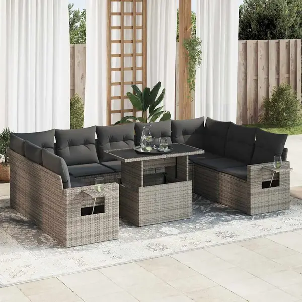Gossi set mobilier de gradina cu perne, 10 piese, gri, poliratan