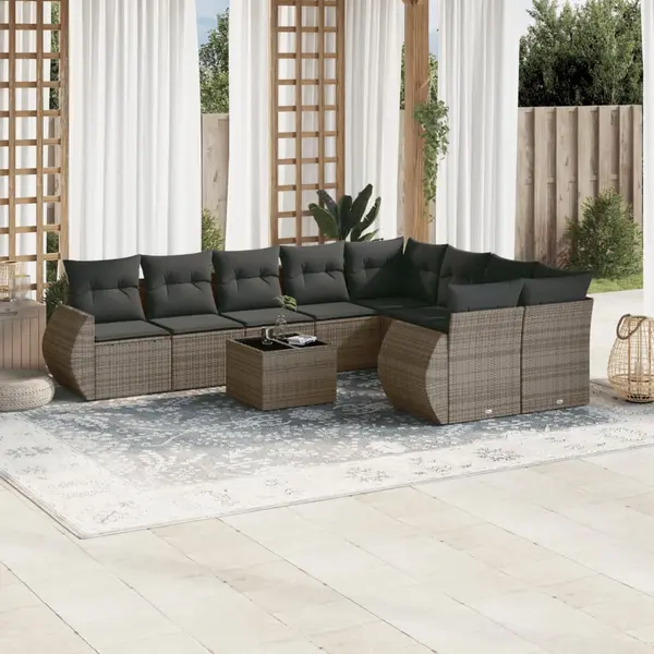 Gossi set mobilier de gradina cu perne, 10 piese, gri, poliratan