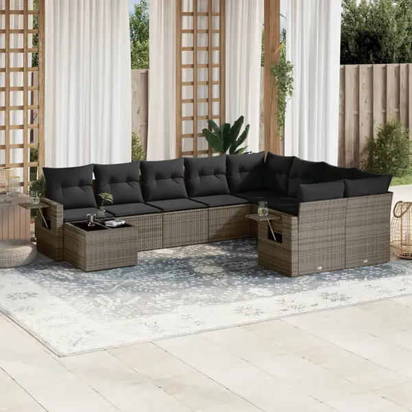 Gossi set mobilier de gradina cu perne, 10 piese, gri, poliratan