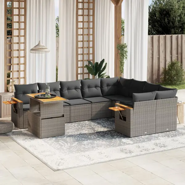 Gossi set mobilier de gradina cu perne, 10 piese, gri, poliratan
