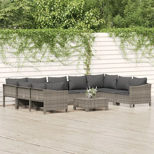 Gossi set mobilier de gradina cu perne, 10 piese, gri, poliratan