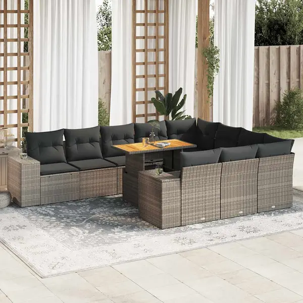 Gossi set mobilier de gradina cu perne, 10 piese, gri, poliratan