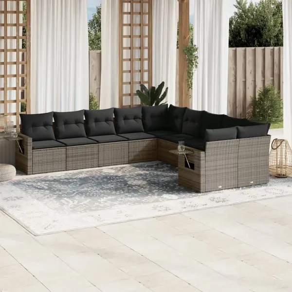 Gossi set mobilier de gradina cu perne, 10 piese, gri, poliratan