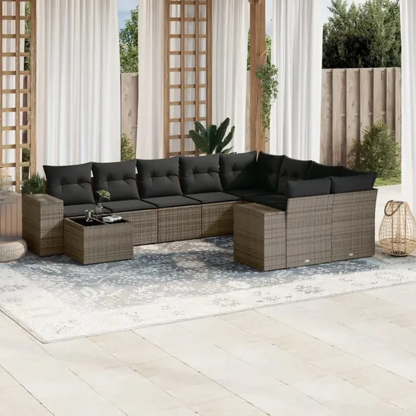 Gossi set mobilier de gradina cu perne, 10 piese, gri, poliratan