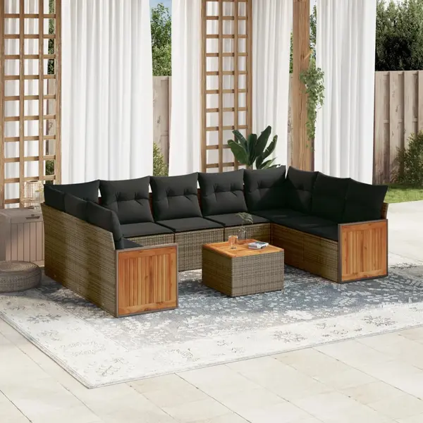 Gossi set mobilier de gradina cu perne, 10 piese, gri, poliratan