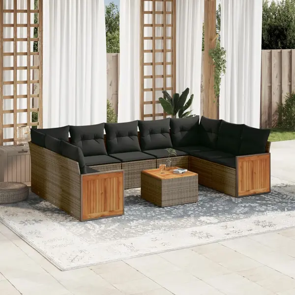 Gossi set mobilier de gradina cu perne, 10 piese, gri, poliratan