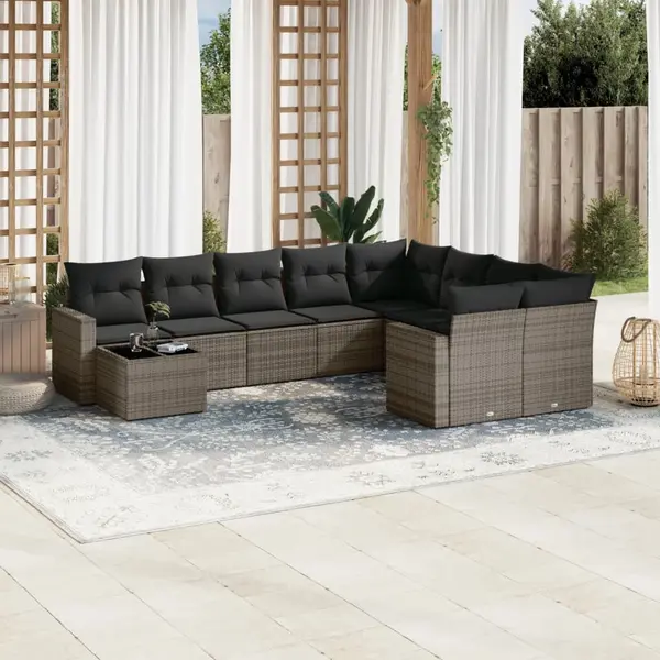 Gossi set mobilier de gradina cu perne, 10 piese, gri, poliratan