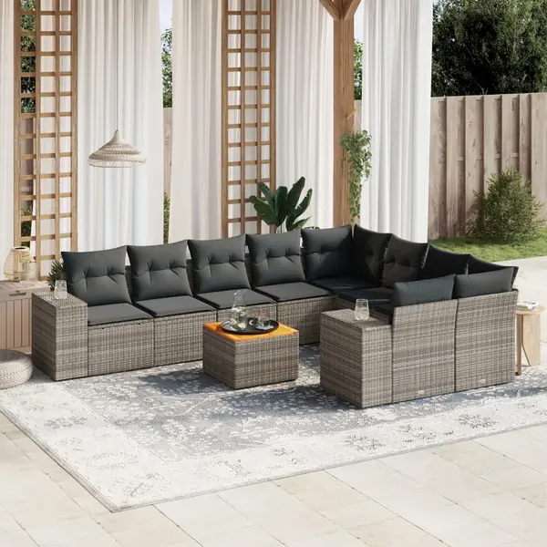 Gossi set mobilier de gradina cu perne, 10 piese, gri, poliratan