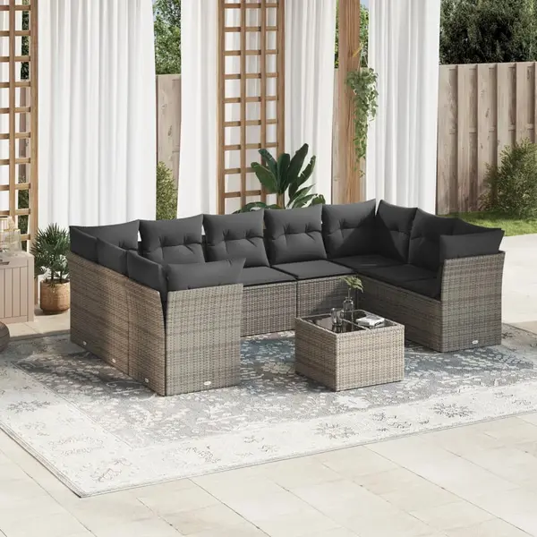 Gossi set mobilier de gradina cu perne, 10 piese, gri, poliratan