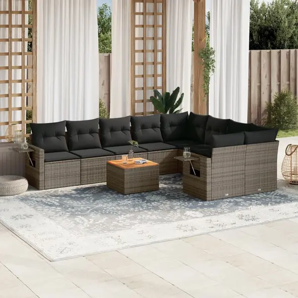 Gossi set mobilier de gradina cu perne, 10 piese, gri, poliratan
