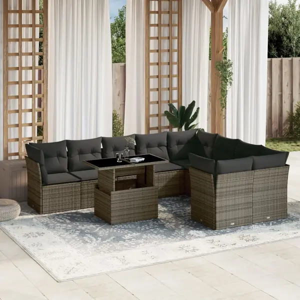 Gossi set mobilier de gradina cu perne, 10 piese, gri, poliratan
