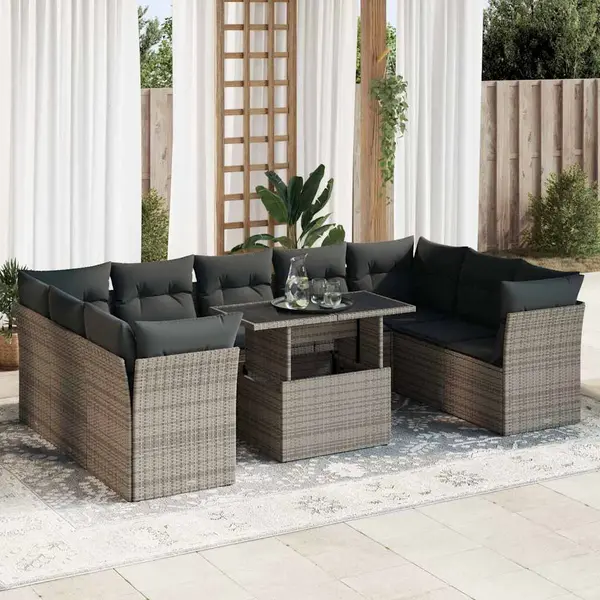 Gossi set mobilier de gradina cu perne, 10 piese, gri, poliratan