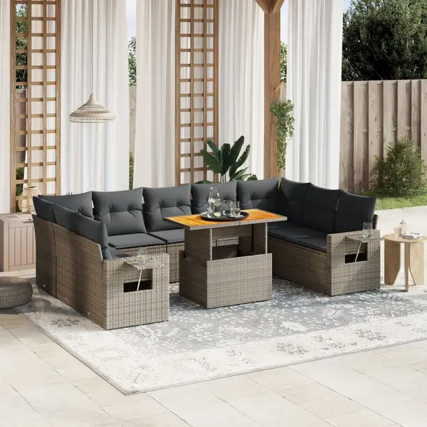 Gossi set mobilier de gradina cu perne, 10 piese, gri, poliratan