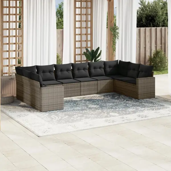 Gossi set mobilier de gradina cu perne, 10 piese, gri, poliratan