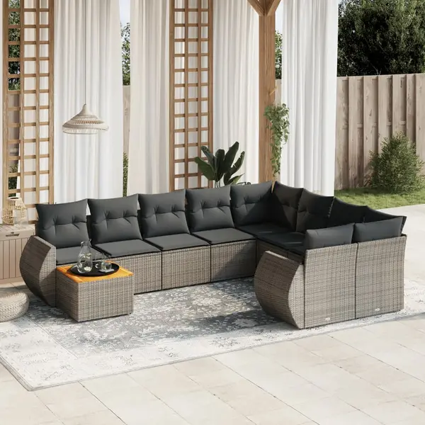Gossi set mobilier de gradina cu perne, 10 piese, gri, poliratan