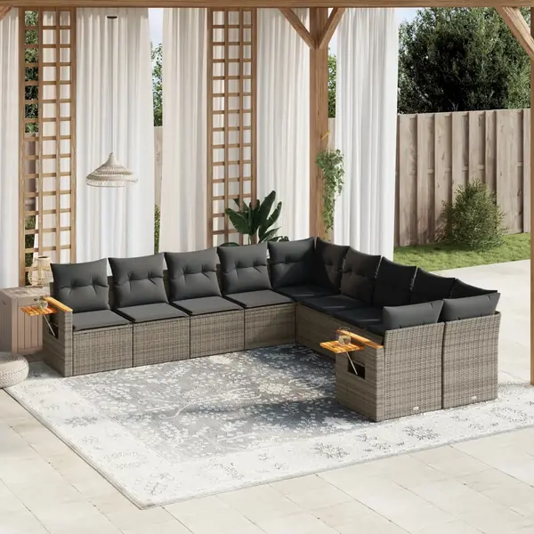 Gossi set mobilier de gradina cu perne, 10 piese, gri, poliratan
