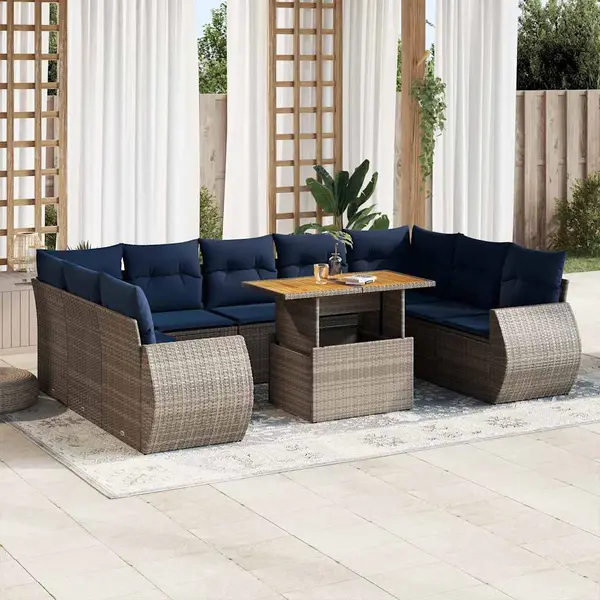 Gossi set mobilier de gradina cu perne, 10 piese, gri, poliratan