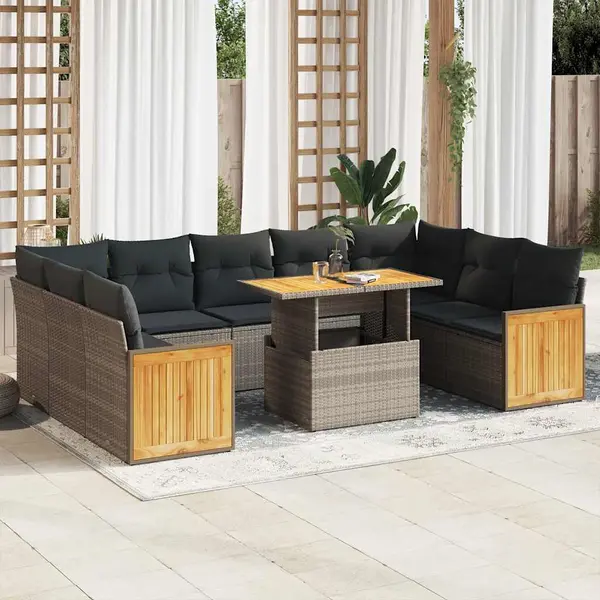 Gossi set mobilier de gradina cu perne, 10 piese, gri, poliratan