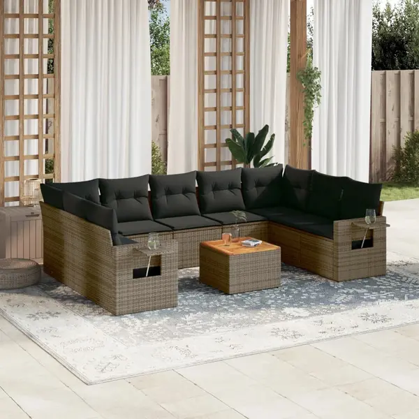 Gossi set mobilier de gradina cu perne, 10 piese, gri, poliratan