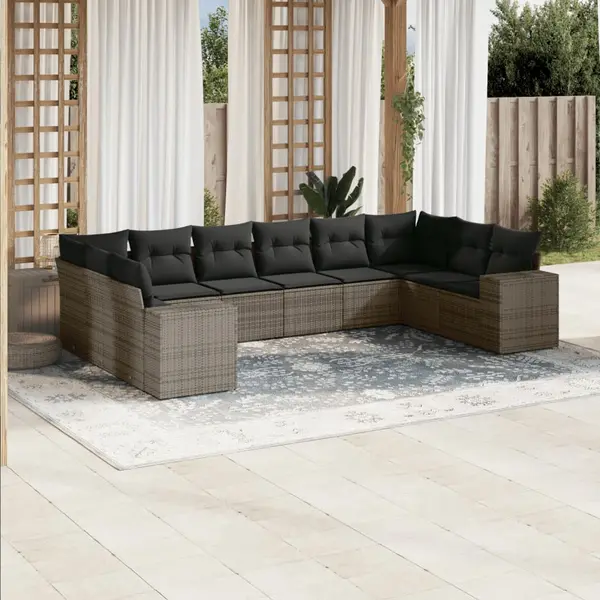 Gossi set mobilier de gradina cu perne, 10 piese, gri, poliratan