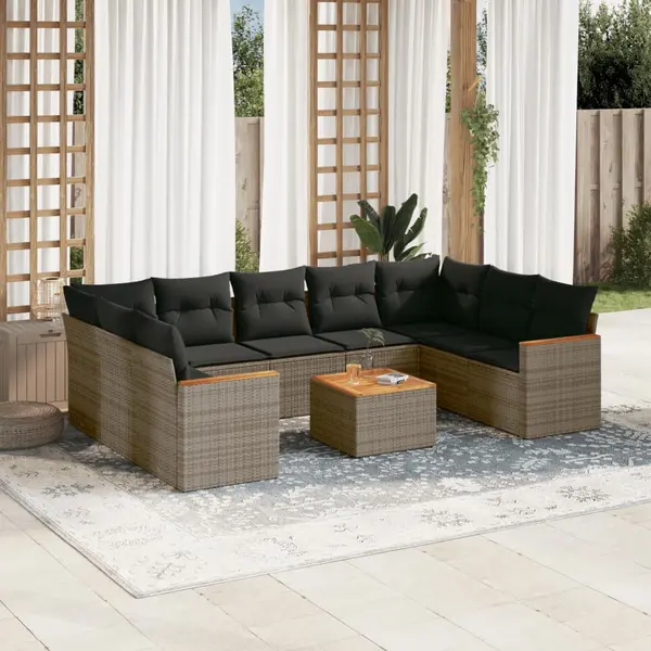 Gossi set mobilier de gradina cu perne, 10 piese, gri, poliratan