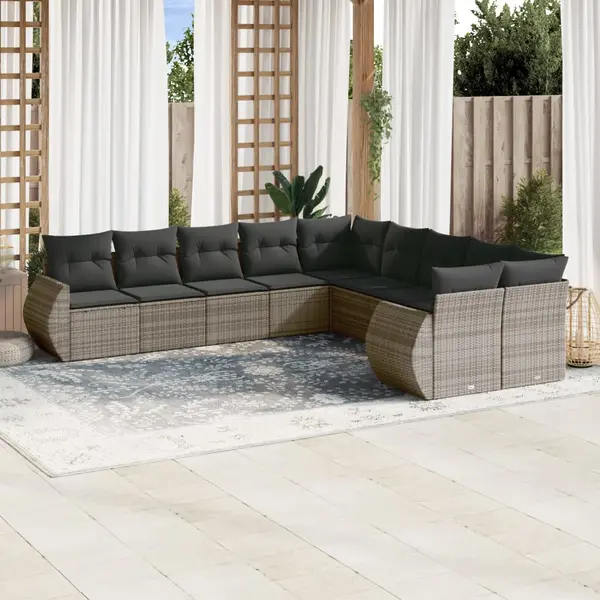 Gossi set mobilier de gradina cu perne, 10 piese, gri, poliratan