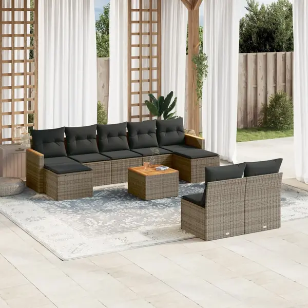 Gossi set mobilier de gradina cu perne, 10 piese, gri, poliratan