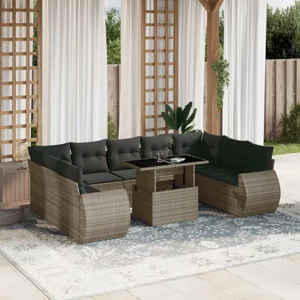 Gossi set mobilier de gradina cu perne, 10 piese, gri, poliratan
