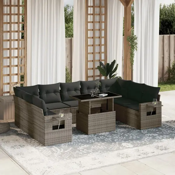 Gossi set mobilier de gradina cu perne, 10 piese, gri, poliratan