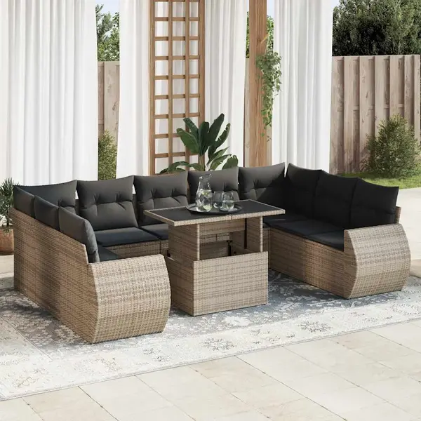 Gossi set mobilier de gradina cu perne, 10 piese, gri, poliratan