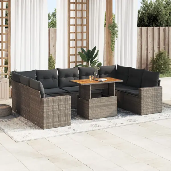Gossi set mobilier de gradina cu perne, 10 piese, gri, poliratan