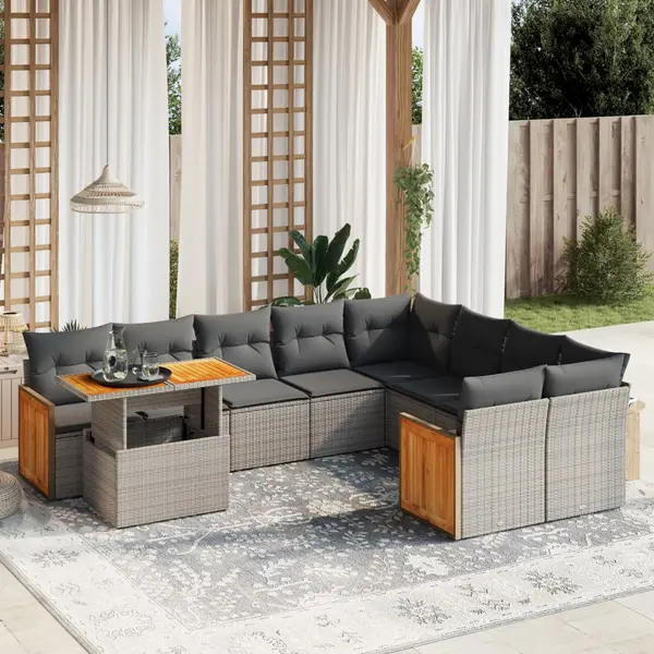 Gossi set mobilier de gradina cu perne, 10 piese, gri, poliratan