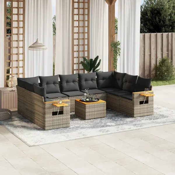 Gossi set mobilier de gradina cu perne, 10 piese, gri, poliratan